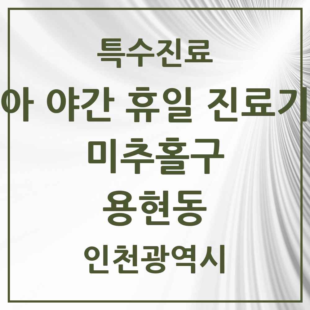 2025 인천광역시 미추홀구 용현동 소아 야간 휴일 진료기관 의원·병원 목록 2곳