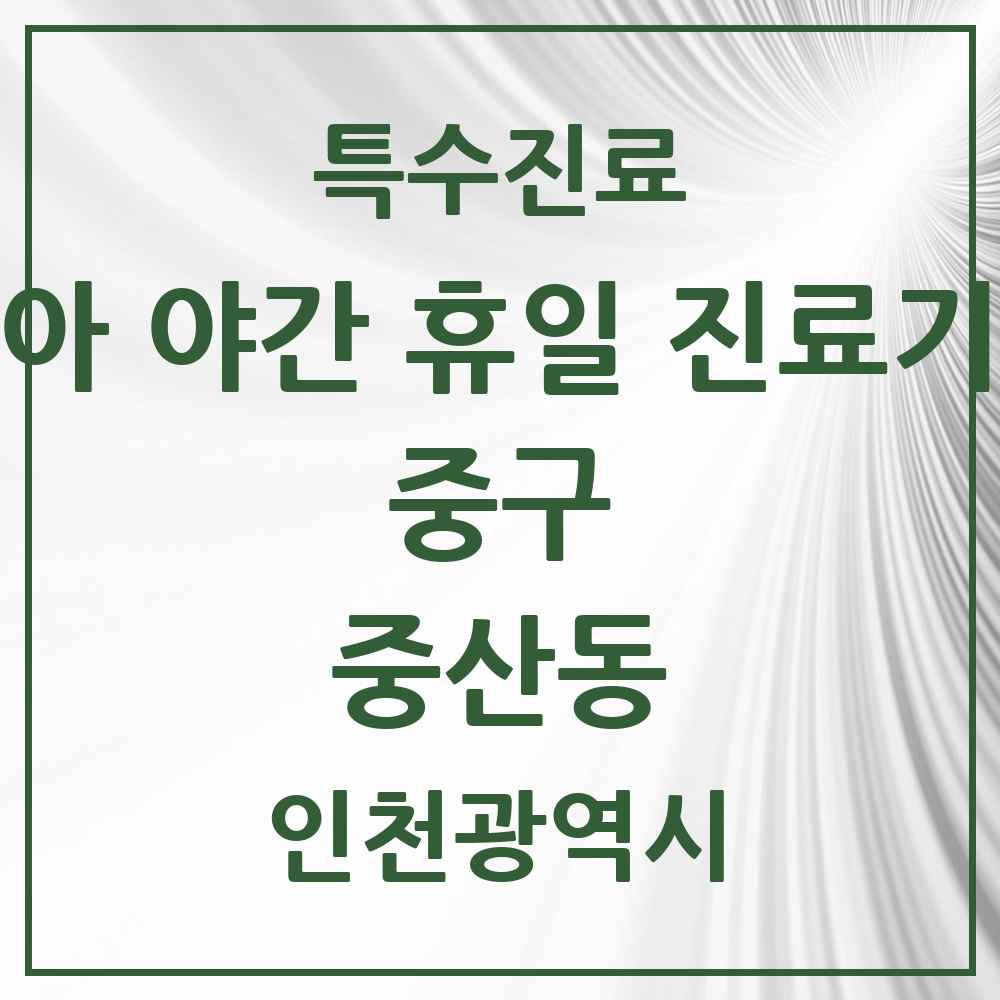 2025 인천광역시 중구 중산동 소아 야간 휴일 진료기관 의원·병원 목록 2곳