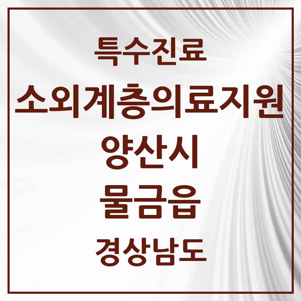 2025 경상남도 양산시 물금읍 소외계층 의료서비스지원 사업기관 의원·병원 목록 1곳