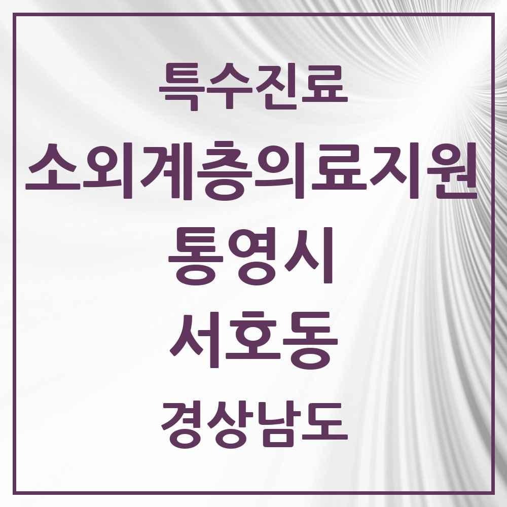 2025 경상남도 통영시 서호동 소외계층 의료서비스지원 사업기관 의원·병원 목록 1곳