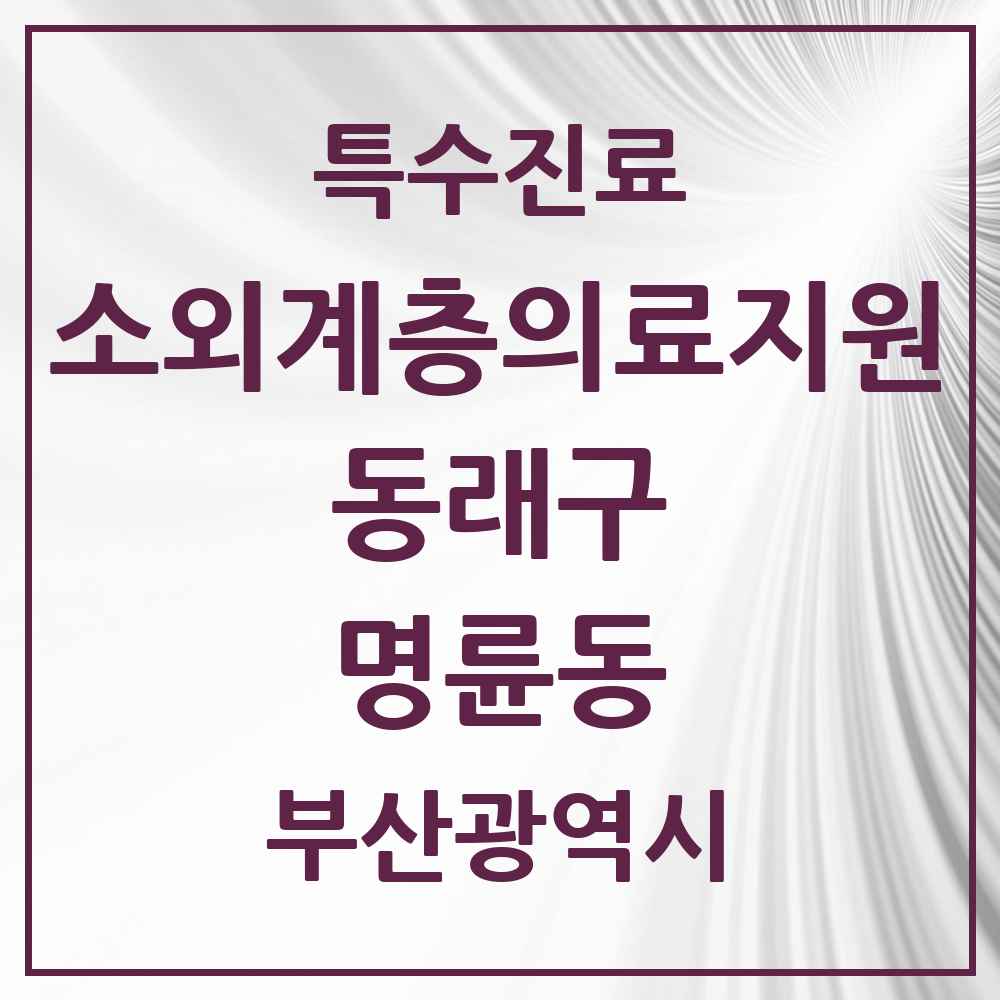 2025 부산광역시 동래구 명륜동 소외계층 의료서비스지원 사업기관 의원·병원 목록 1곳