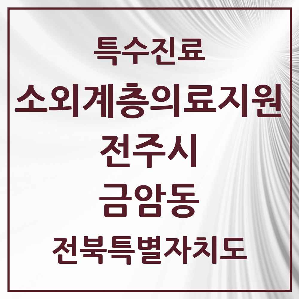 2025 전북특별자치도 전주시 금암동 소외계층 의료서비스지원 사업기관 의원·병원 목록 1곳