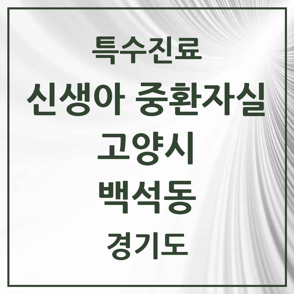 2025 경기도 고양시 백석동 신생아 중환자실 의원·병원 목록 1곳