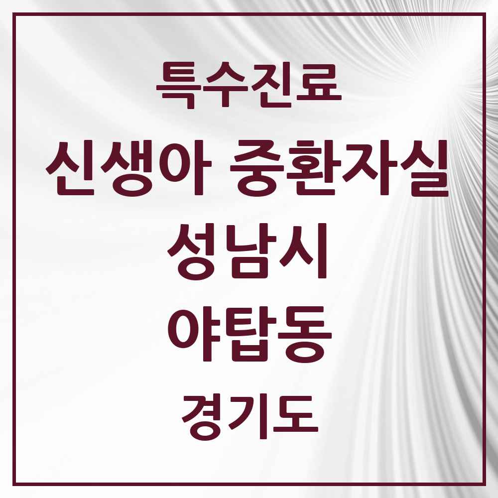 2025 경기도 성남시 야탑동 신생아 중환자실 의원·병원 목록 1곳