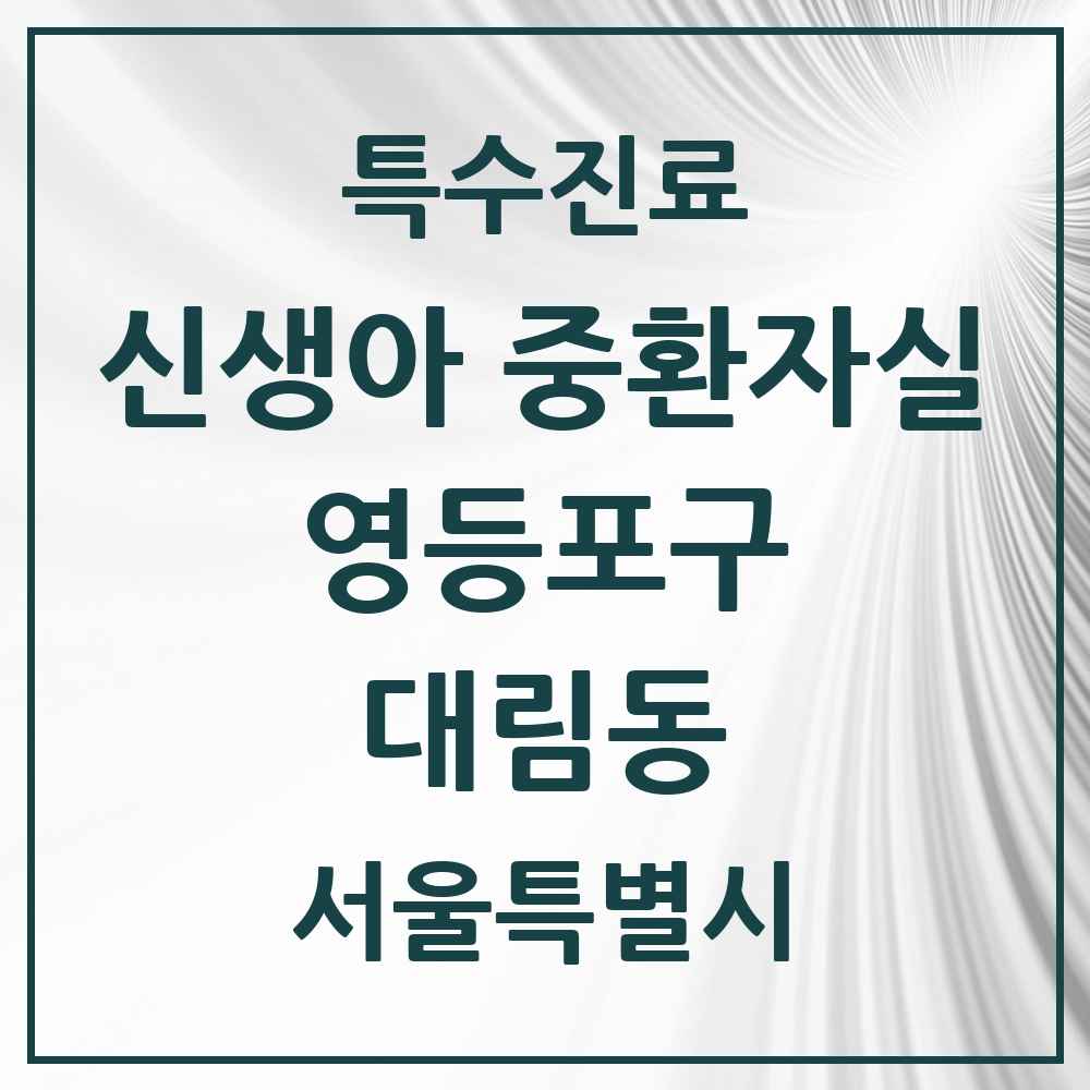 2025 서울특별시 영등포구 대림동 신생아 중환자실 의원·병원 목록 1곳