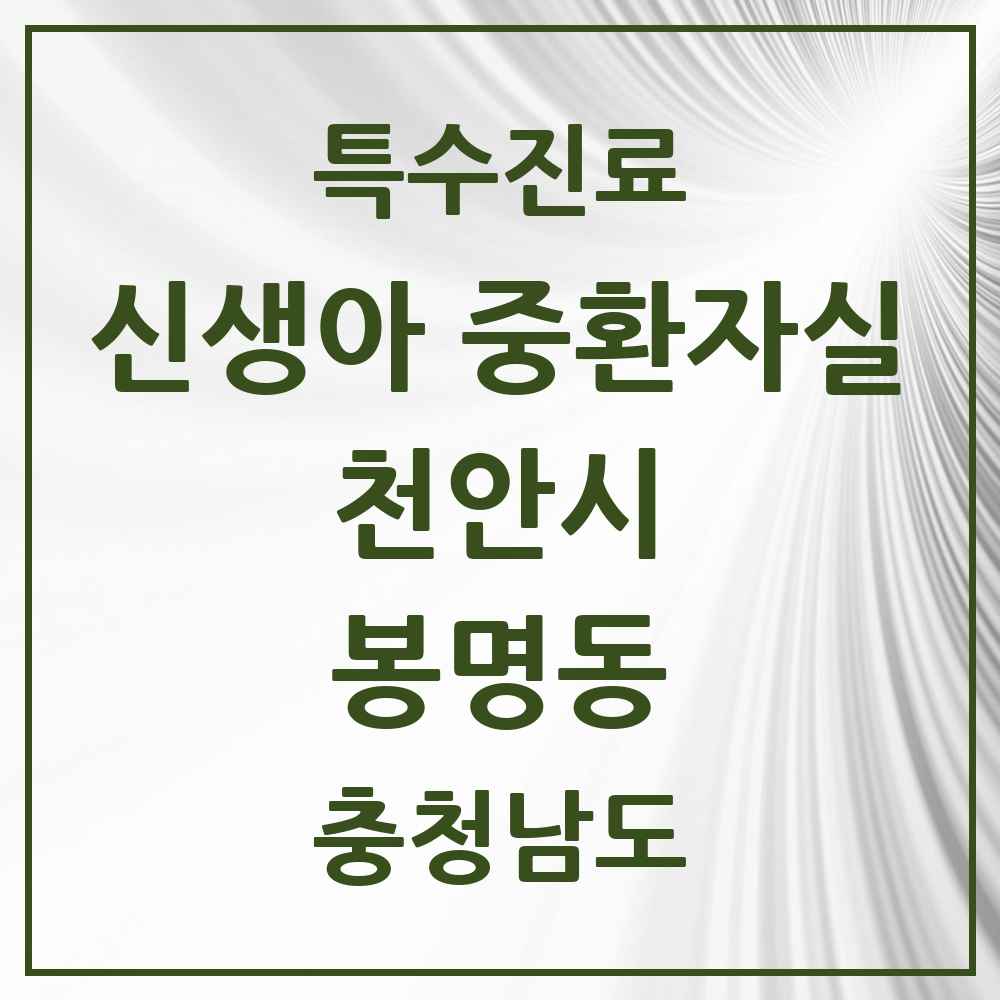 2025 충청남도 천안시 봉명동 신생아 중환자실 의원·병원 목록 1곳