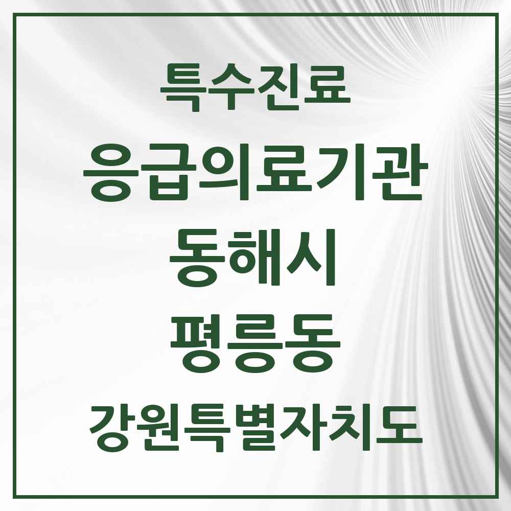 2025 강원특별자치도 동해시 평릉동 응급의료기관 의원·병원 목록 2곳