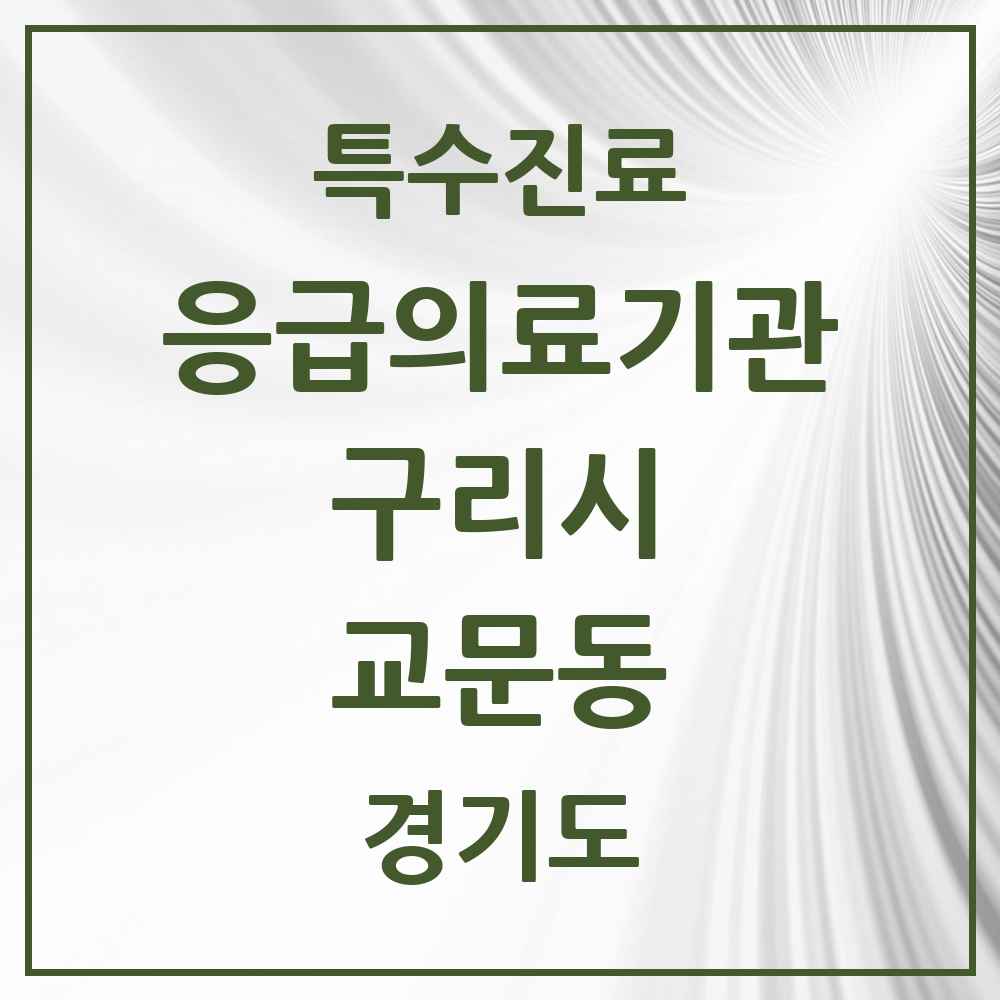2025 경기도 구리시 교문동 응급의료기관 의원·병원 목록 1곳