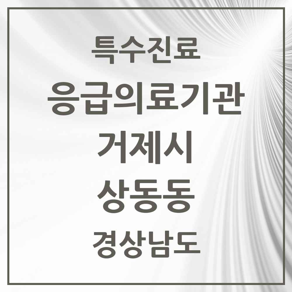 2025 경상남도 거제시 상동동 응급의료기관 의원·병원 목록 1곳