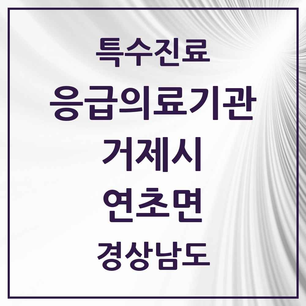 2025 경상남도 거제시 연초면 응급의료기관 의원·병원 목록 1곳