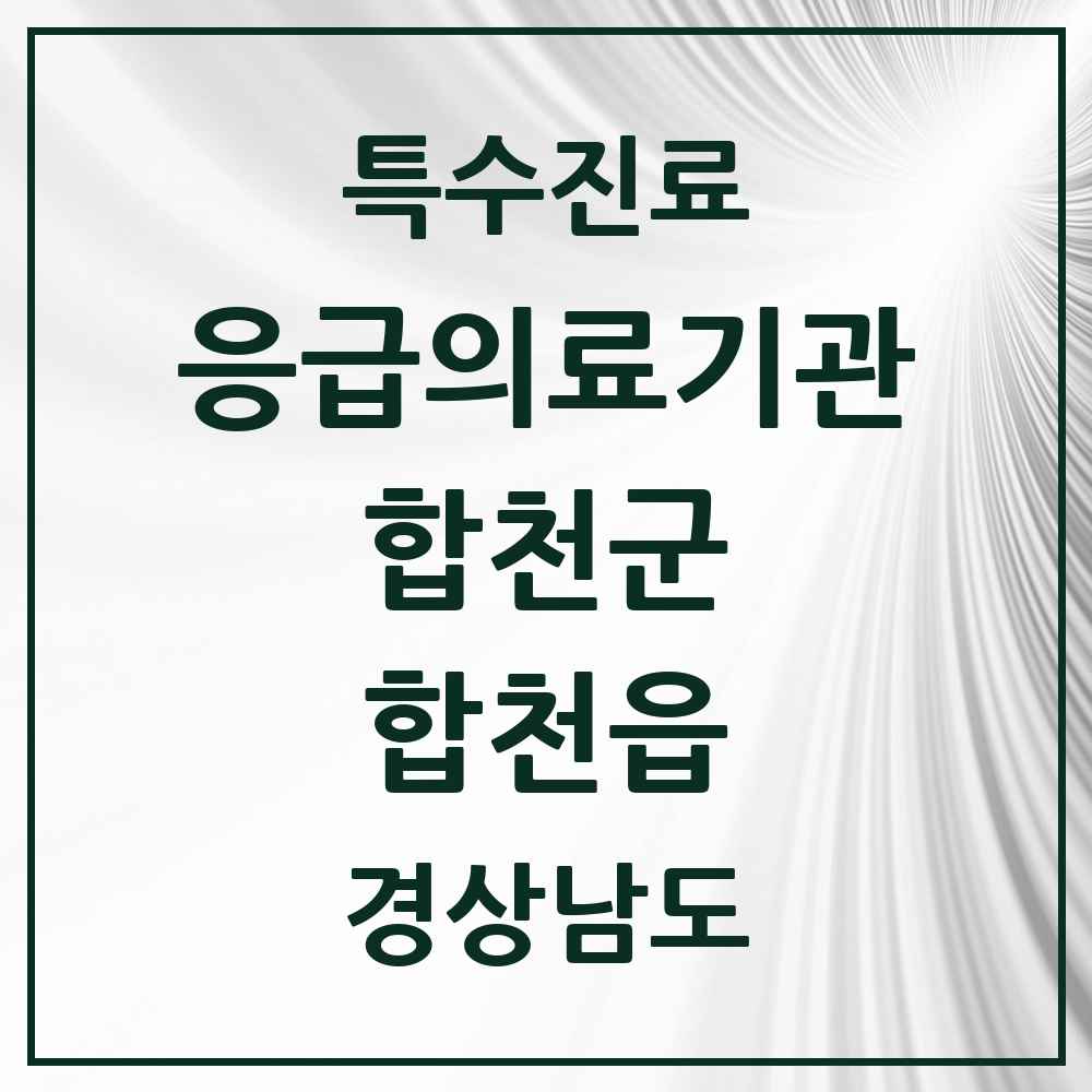 2025 경상남도 합천군 합천읍 응급의료기관 의원·병원 목록 1곳