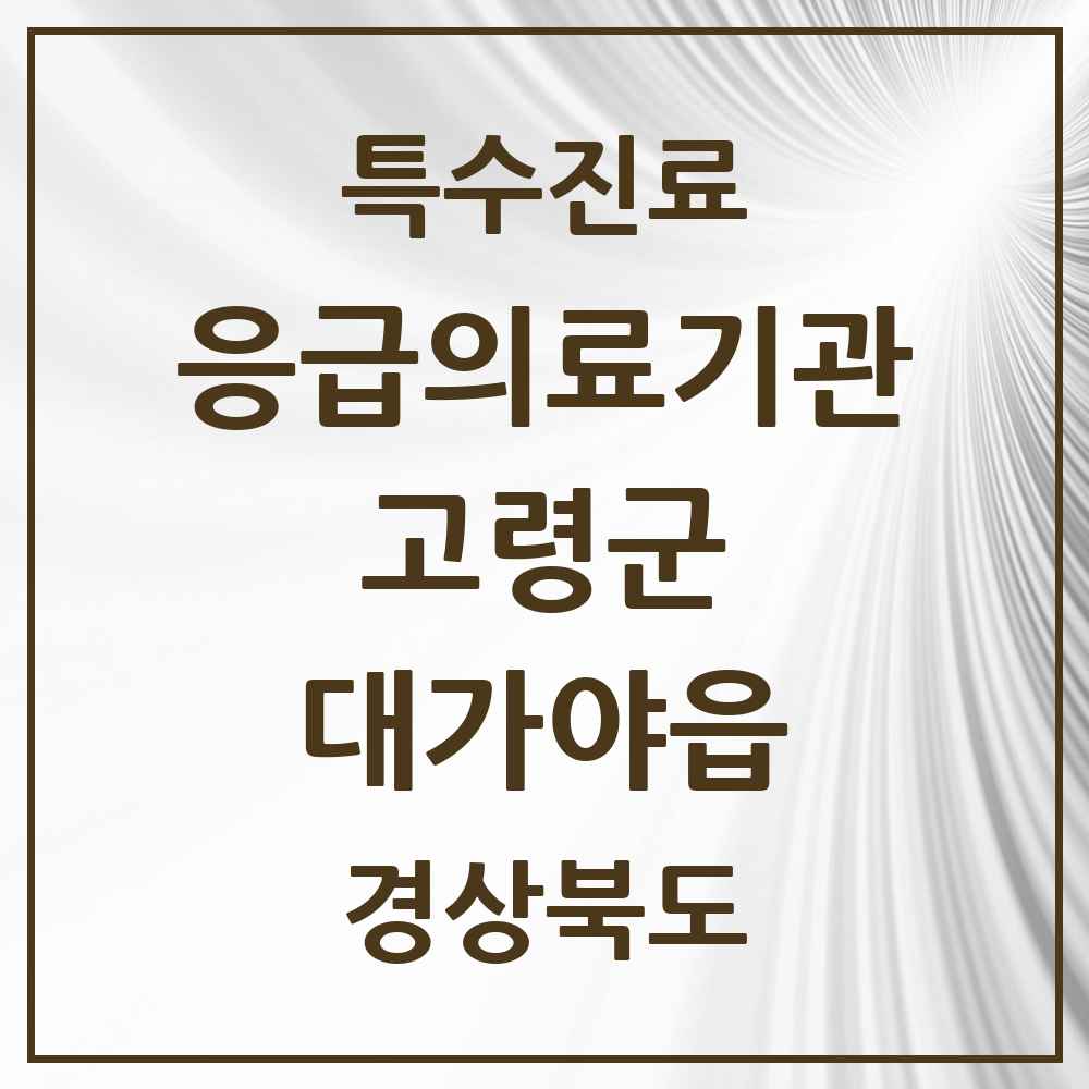 2025 경상북도 고령군 대가야읍 응급의료기관 의원·병원 목록 1곳