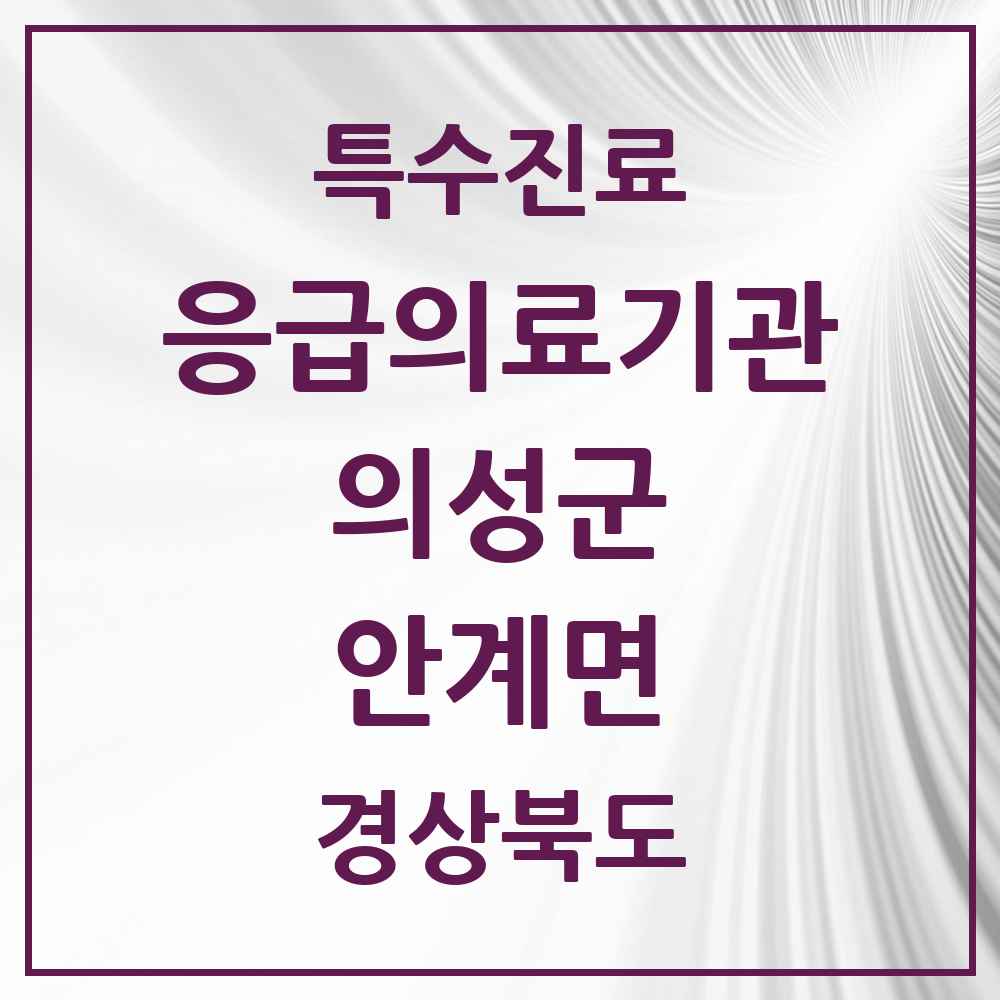 2025 경상북도 의성군 안계면 응급의료기관 의원·병원 목록 1곳