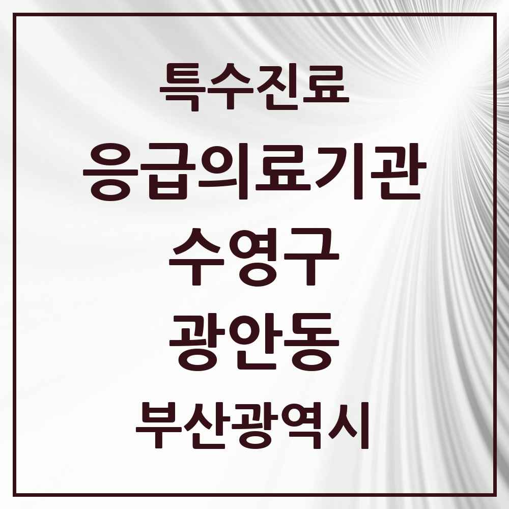 2025 부산광역시 수영구 광안동 응급의료기관 의원·병원 목록 2곳