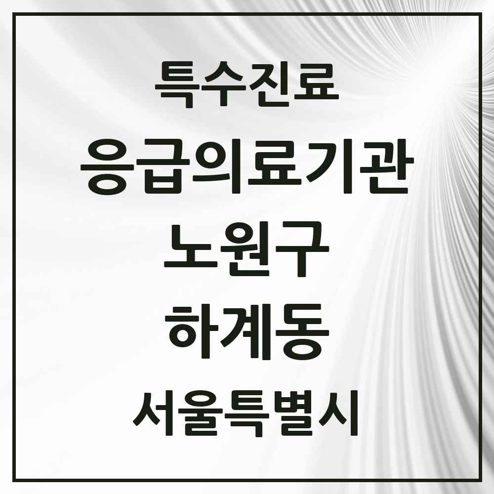 2025 서울특별시 노원구 하계동 응급의료기관 의원·병원 목록 1곳