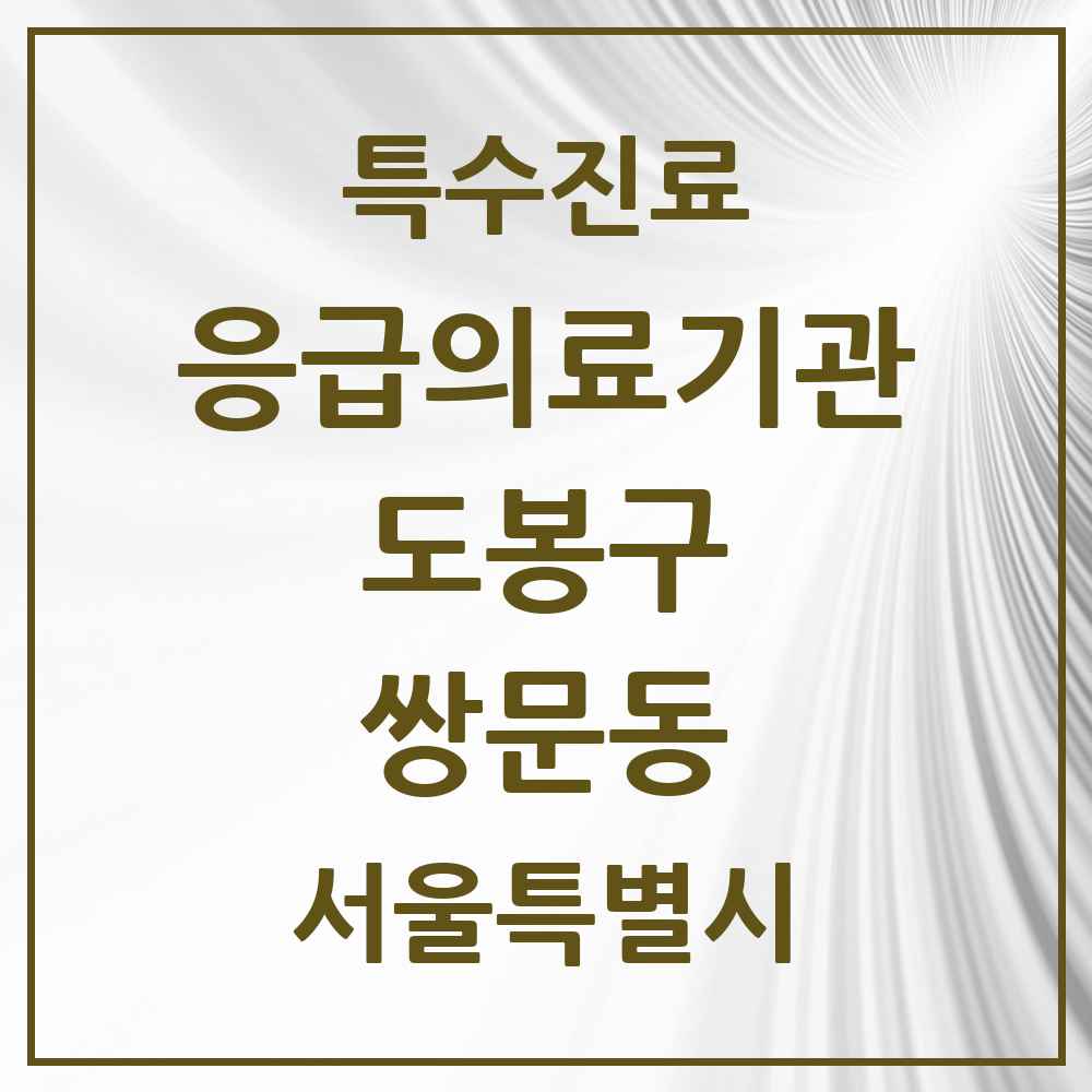 2025 서울특별시 도봉구 쌍문동 응급의료기관 의원·병원 목록 1곳