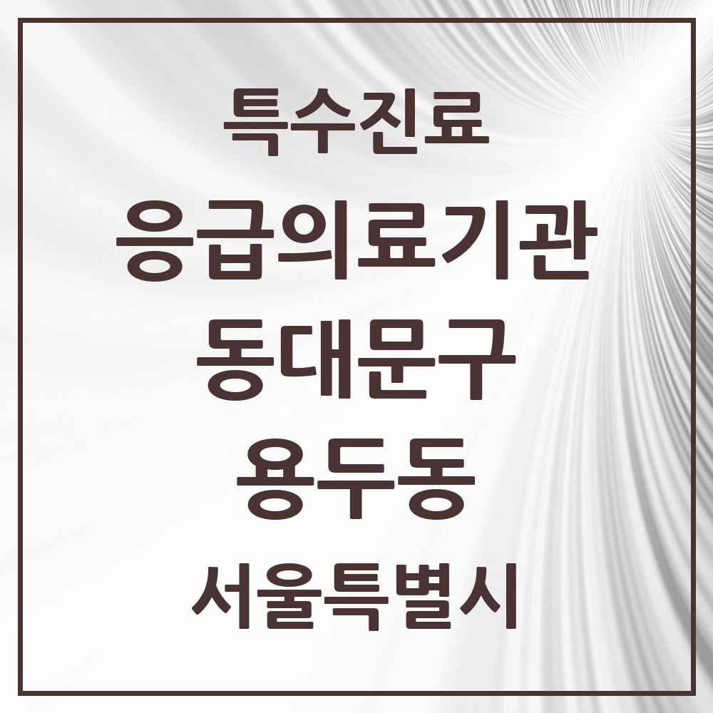 2025 서울특별시 동대문구 용두동 응급의료기관 의원·병원 목록 1곳