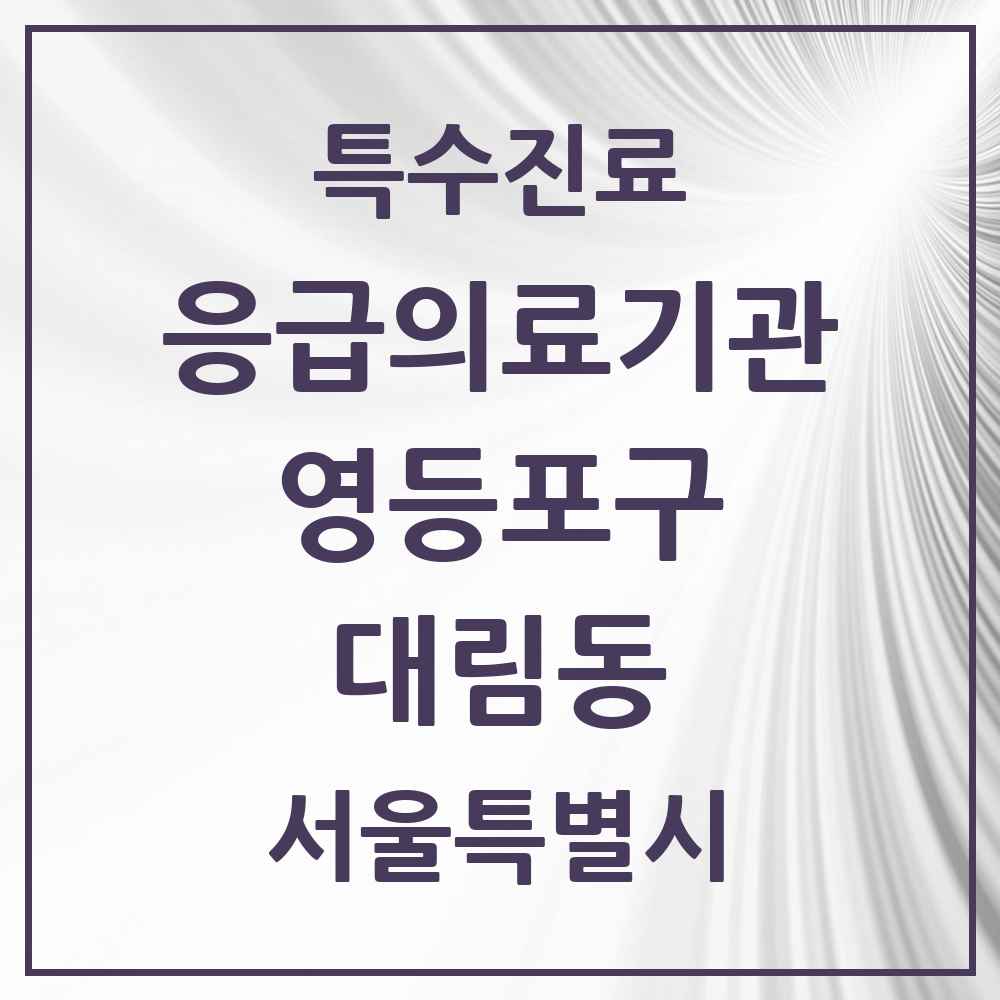 2025 서울특별시 영등포구 대림동 응급의료기관 의원·병원 목록 3곳