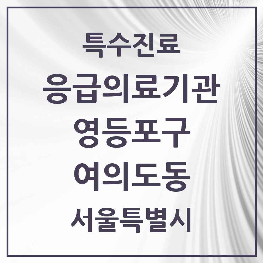 2025 서울특별시 영등포구 여의도동 응급의료기관 의원·병원 목록 1곳