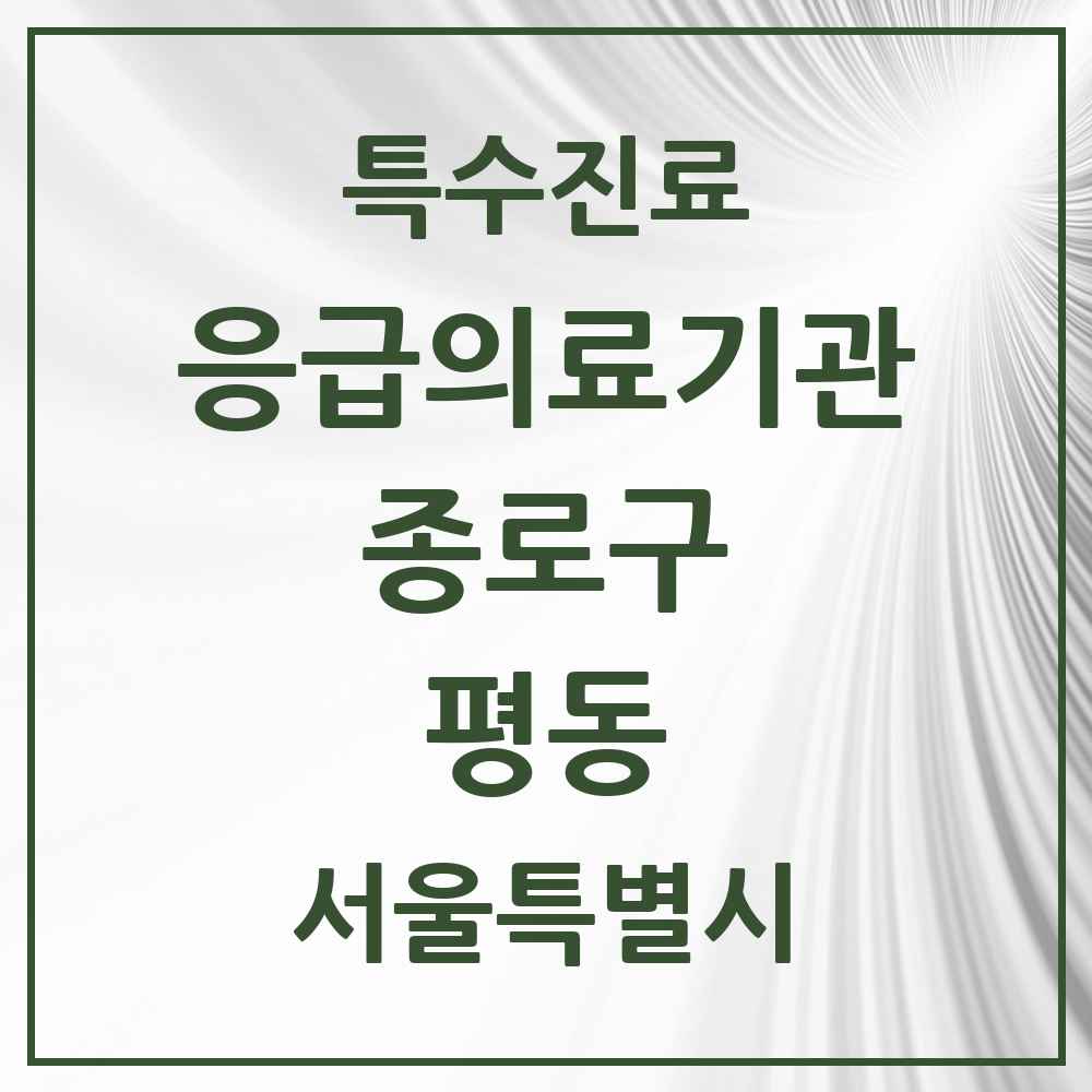 2025 서울특별시 종로구 평동 응급의료기관 의원·병원 목록 2곳