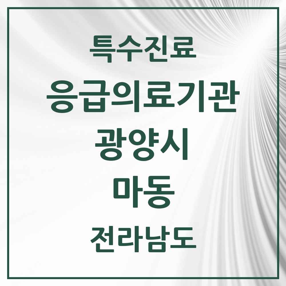 2025 전라남도 광양시 마동 응급의료기관 의원·병원 목록 1곳