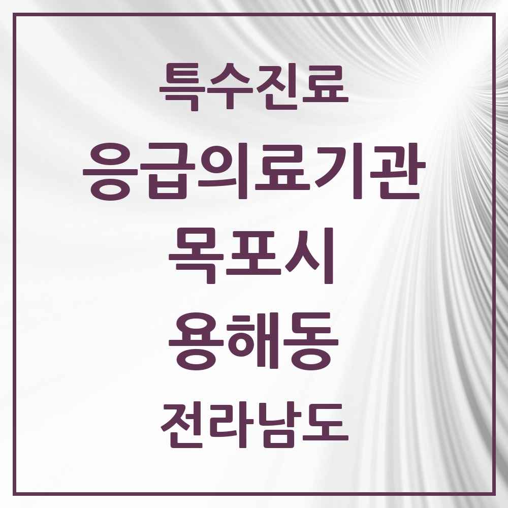 2025 전라남도 목포시 용해동 응급의료기관 의원·병원 목록 1곳