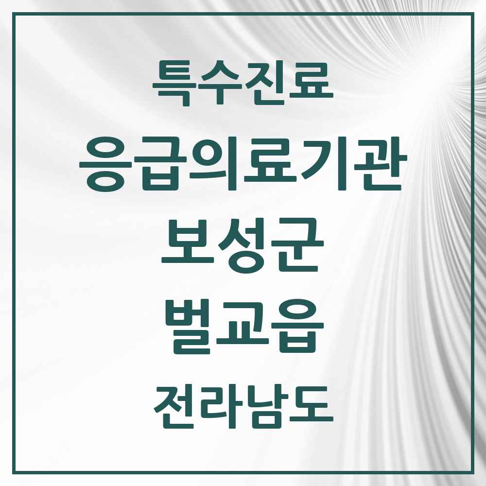 2025 전라남도 보성군 벌교읍 응급의료기관 의원·병원 목록 1곳