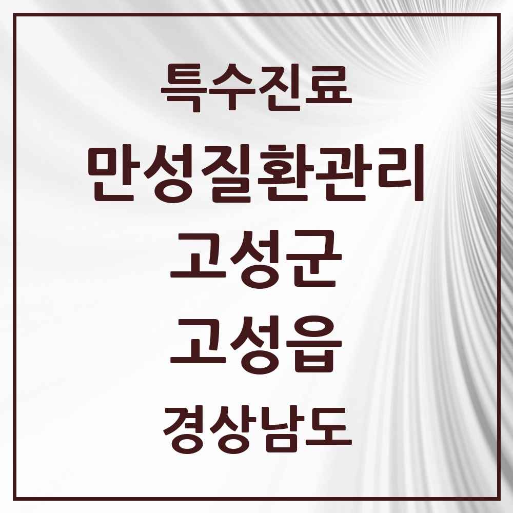 2025 경상남도 고성군 고성읍 일차의료 만성질환관리 실시기관 의원·병원 목록 2곳