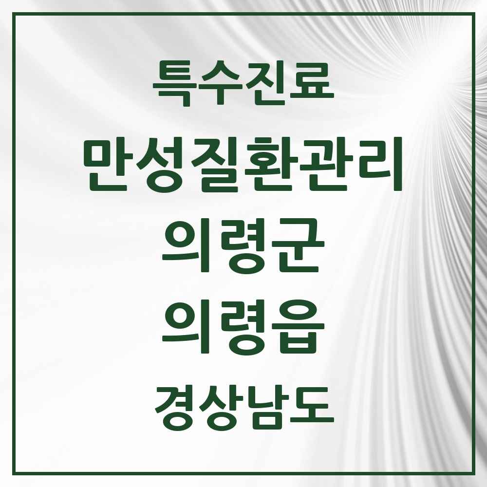2025 경상남도 의령군 의령읍 일차의료 만성질환관리 실시기관 의원·병원 목록 3곳