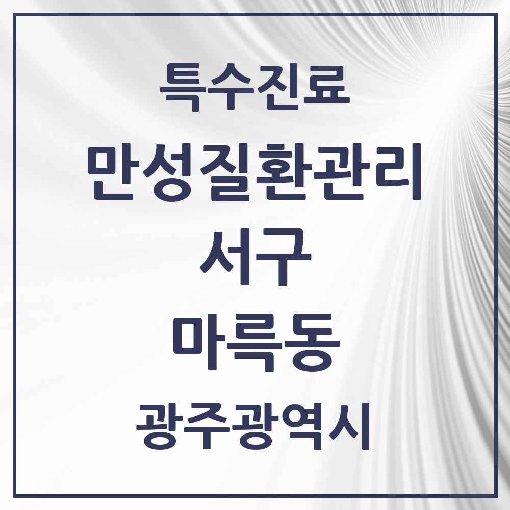 2025 광주광역시 서구 마륵동 일차의료 만성질환관리 실시기관 의원·병원 목록 1곳