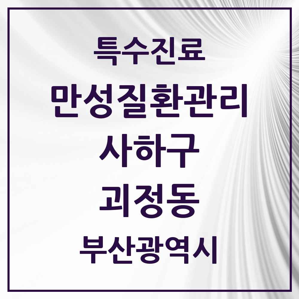 2025 부산광역시 사하구 괴정동 일차의료 만성질환관리 실시기관 의원·병원 목록 9곳