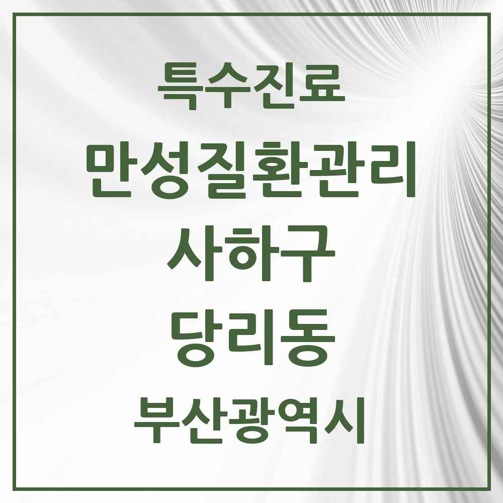 2025 부산광역시 사하구 당리동 일차의료 만성질환관리 실시기관 의원·병원 목록 7곳