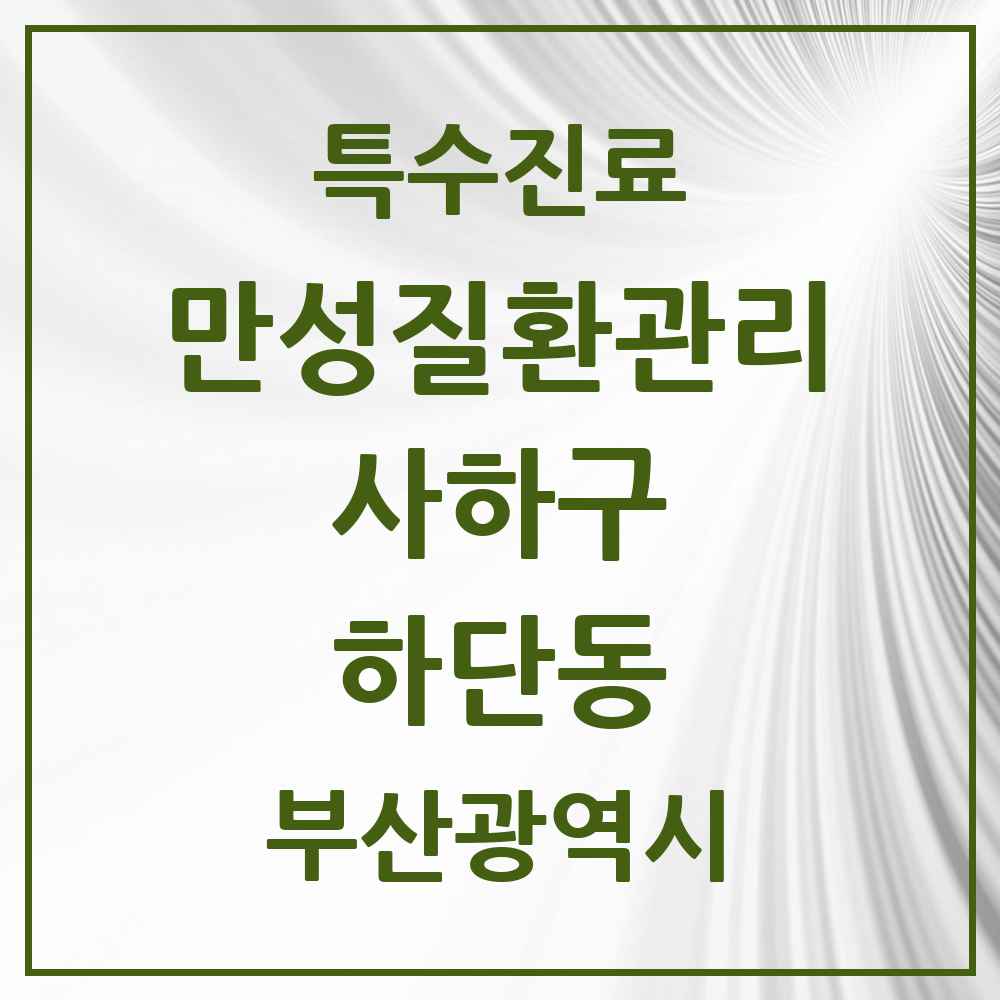 2025 부산광역시 사하구 하단동 일차의료 만성질환관리 실시기관 의원·병원 목록 4곳