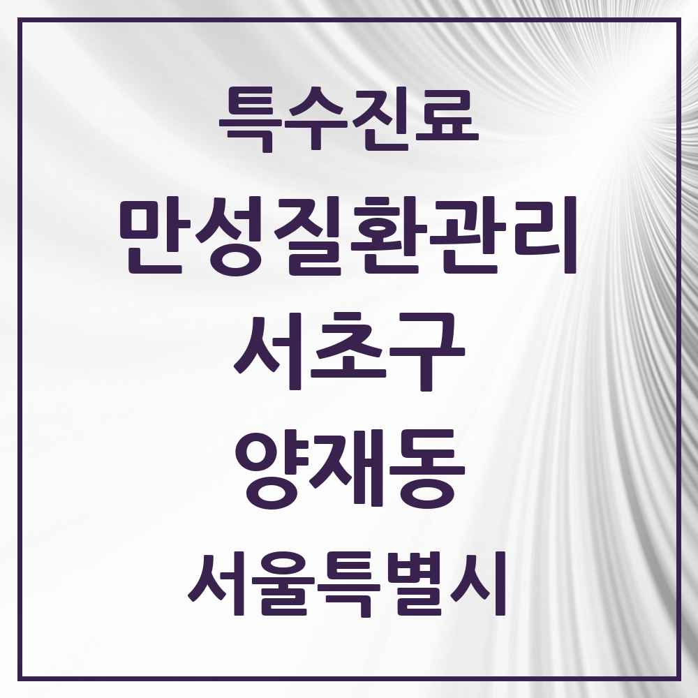 2025 서울특별시 서초구 양재동 일차의료 만성질환관리 실시기관 의원·병원 목록 1곳
