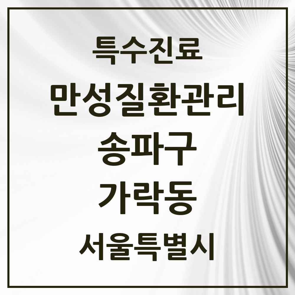 2025 서울특별시 송파구 가락동 일차의료 만성질환관리 실시기관 의원·병원 목록 13곳