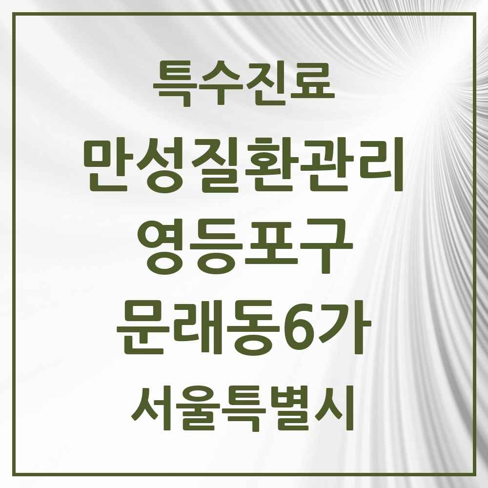 2025 서울특별시 영등포구 문래동6가 일차의료 만성질환관리 실시기관 의원·병원 목록 2곳