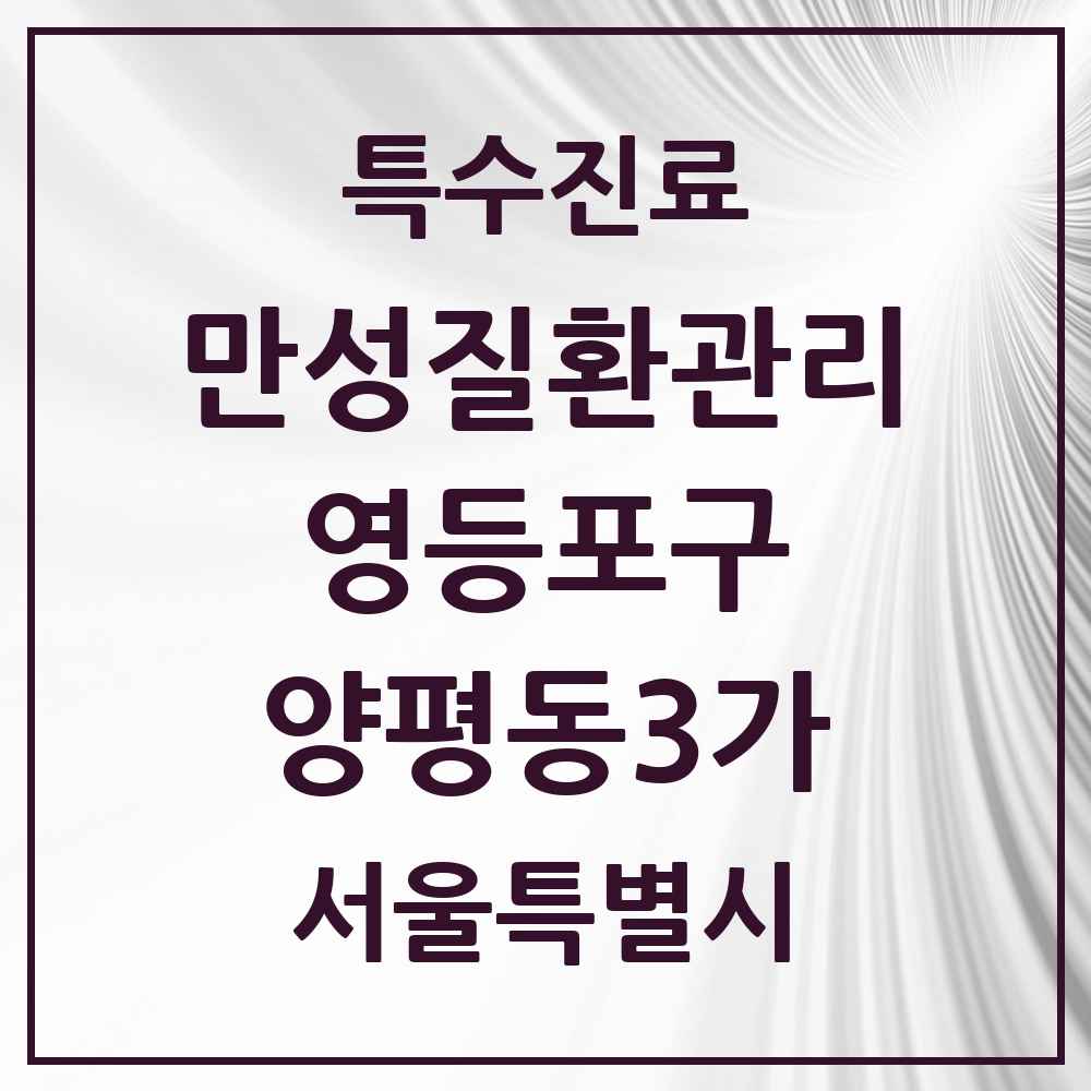 2025 서울특별시 영등포구 양평동3가 일차의료 만성질환관리 실시기관 의원·병원 목록 1곳