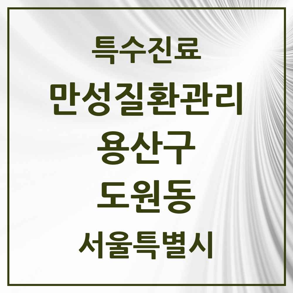 2025 서울특별시 용산구 도원동 일차의료 만성질환관리 실시기관 의원·병원 목록 1곳