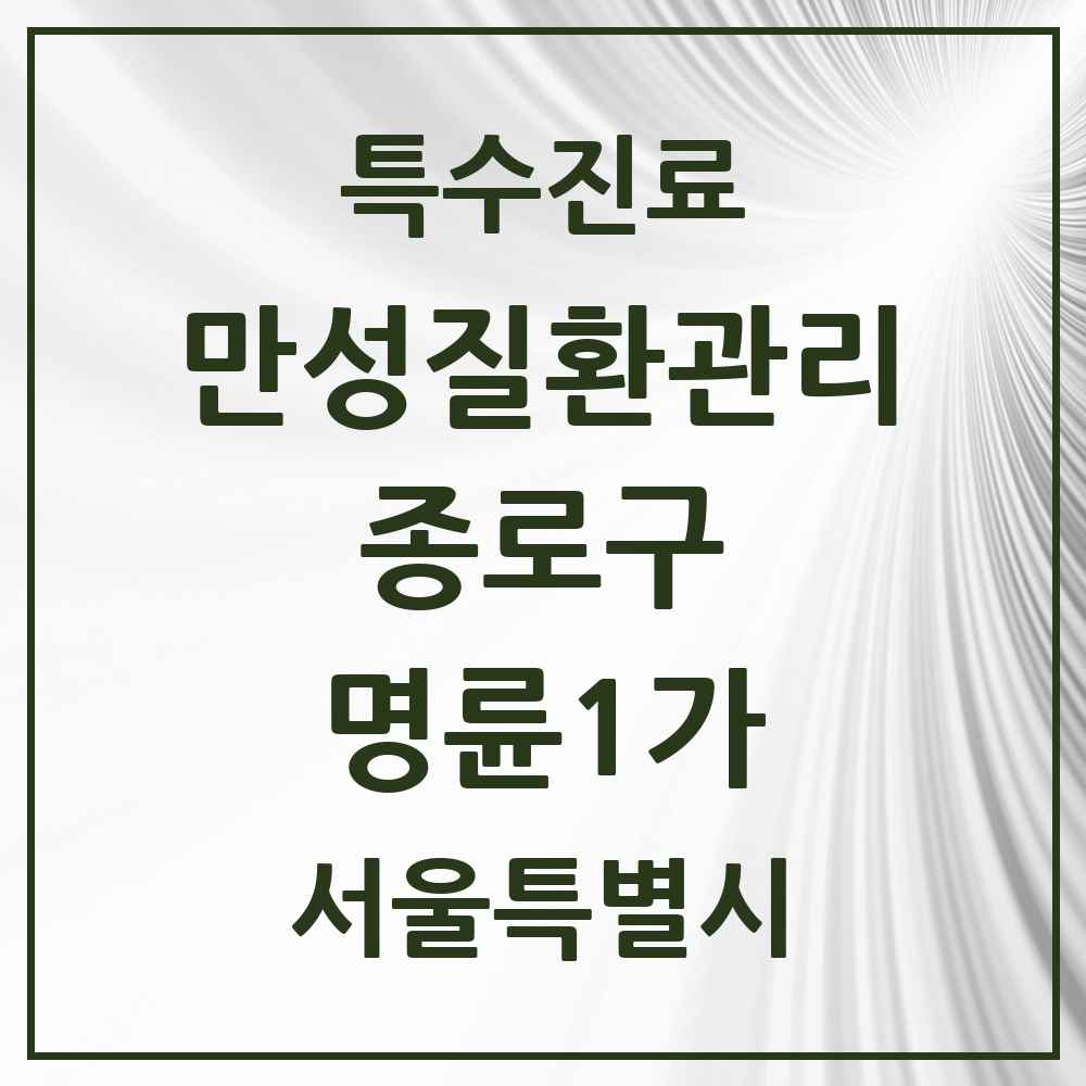 2025 서울특별시 종로구 명륜1가 일차의료 만성질환관리 실시기관 의원·병원 목록 1곳