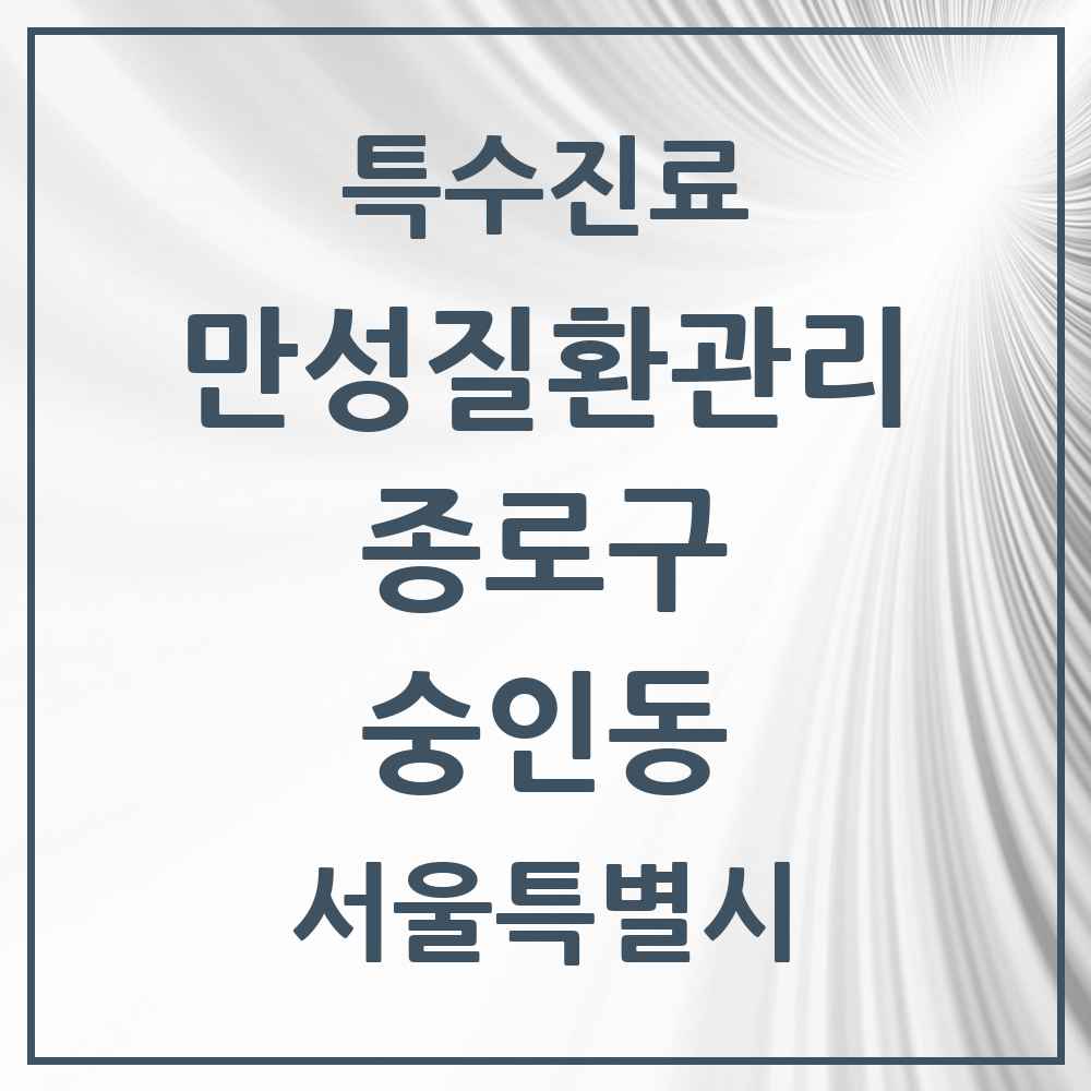 2025 서울특별시 종로구 숭인동 일차의료 만성질환관리 실시기관 의원·병원 목록 4곳