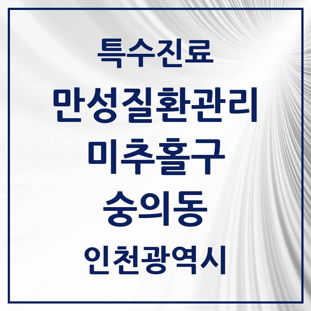 2025 인천광역시 미추홀구 숭의동 일차의료 만성질환관리 실시기관 의원·병원 목록 3곳