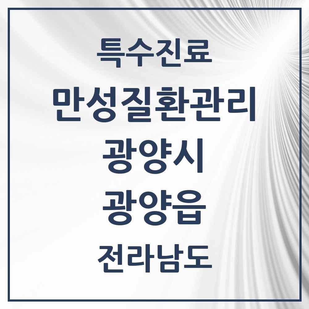2025 전라남도 광양시 광양읍 일차의료 만성질환관리 실시기관 의원·병원 목록 1곳