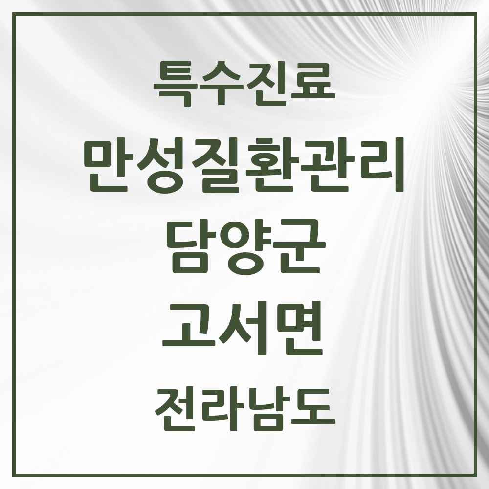 2025 전라남도 담양군 고서면 일차의료 만성질환관리 실시기관 의원·병원 목록 2곳