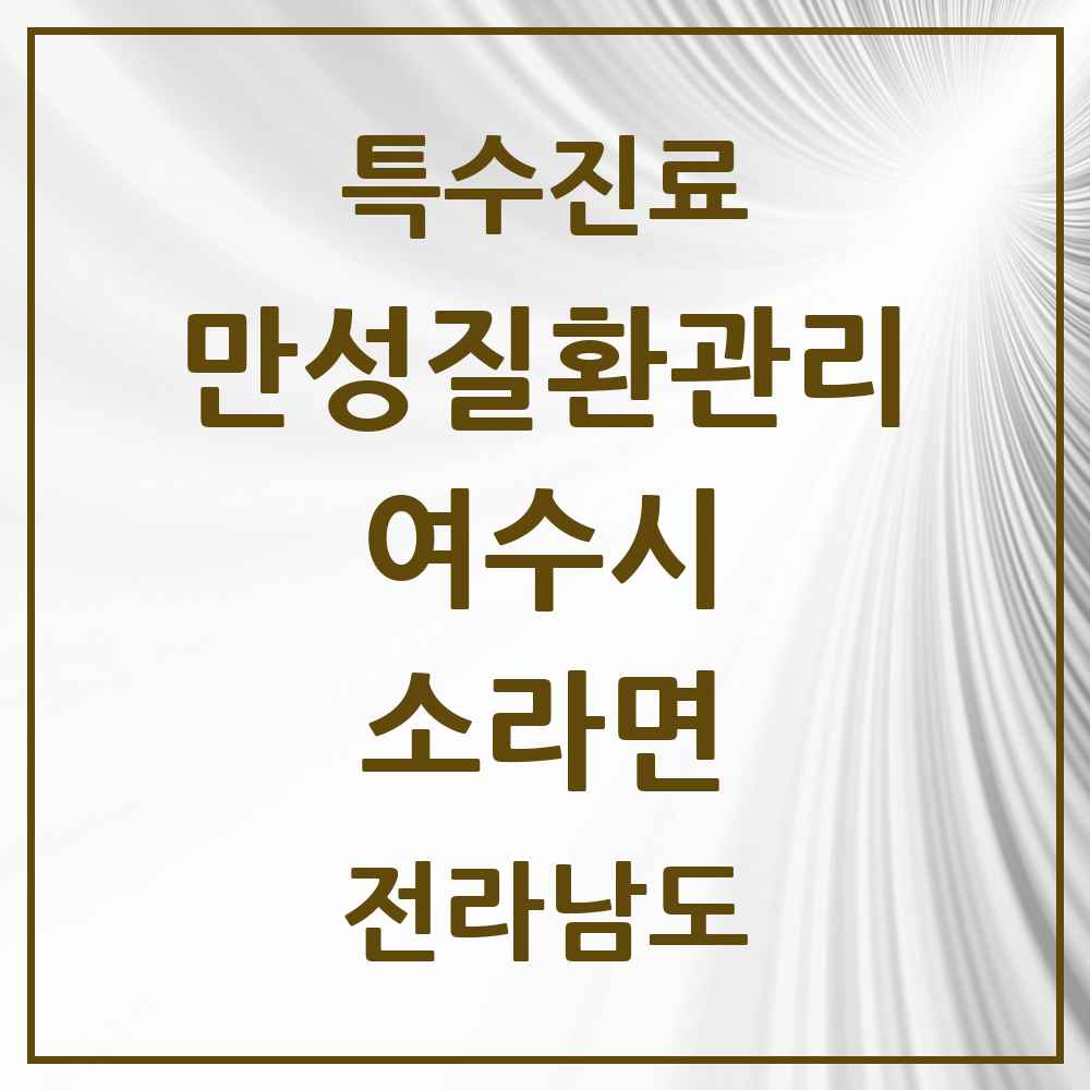 2025 전라남도 여수시 소라면 일차의료 만성질환관리 실시기관 의원·병원 목록 1곳