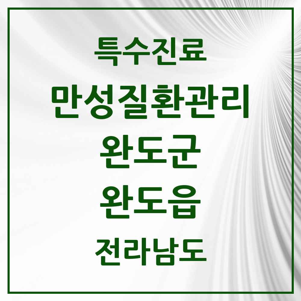 2025 전라남도 완도군 완도읍 일차의료 만성질환관리 실시기관 의원·병원 목록 1곳