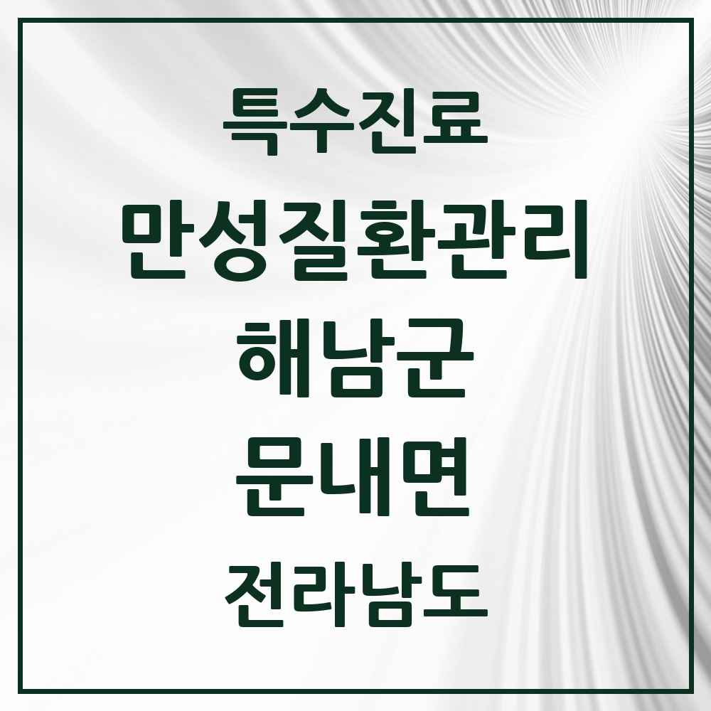 2025 전라남도 해남군 문내면 일차의료 만성질환관리 실시기관 의원·병원 목록 2곳