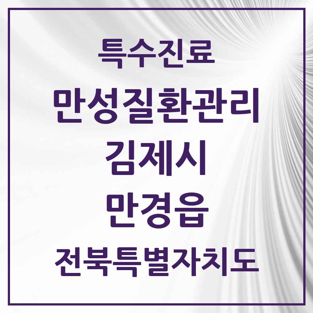 2025 전북특별자치도 김제시 만경읍 일차의료 만성질환관리 실시기관 의원·병원 목록 2곳