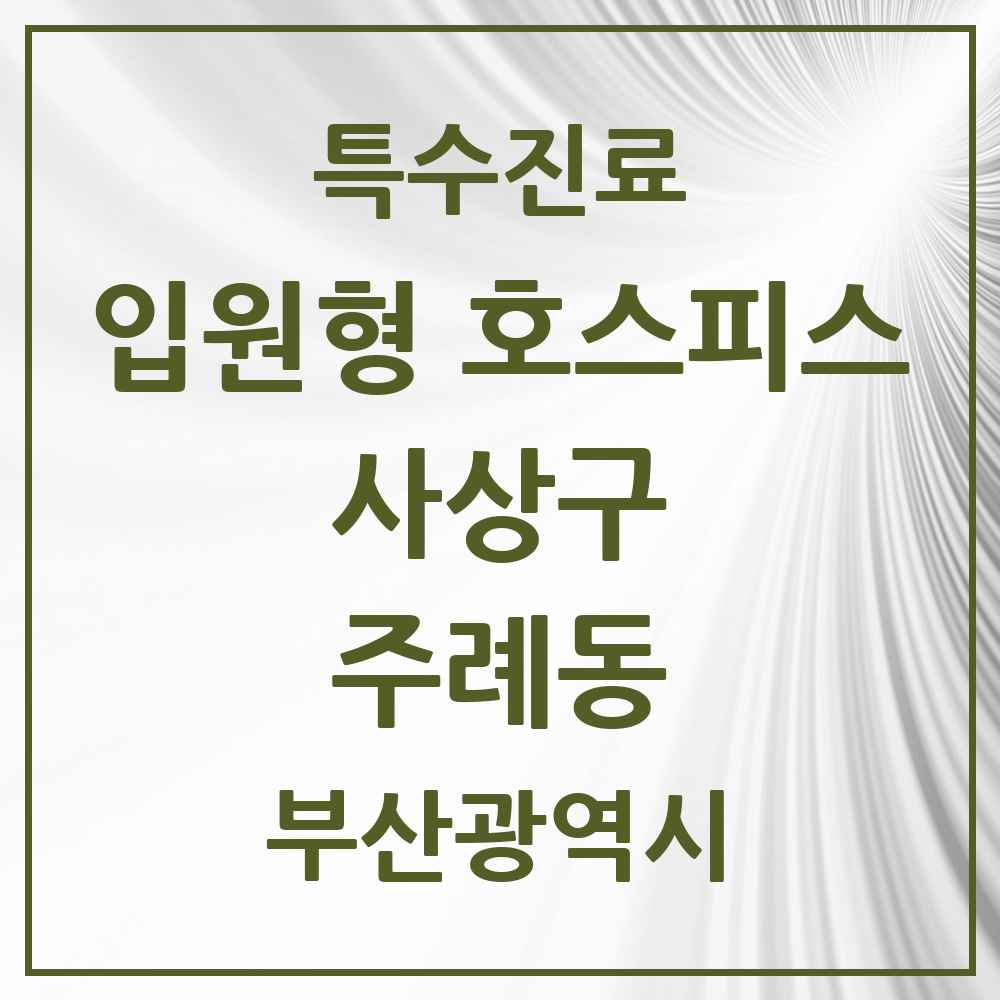 2025 부산광역시 사상구 주례동 입원형 호스피스 전문기관 의원·병원 목록 1곳
