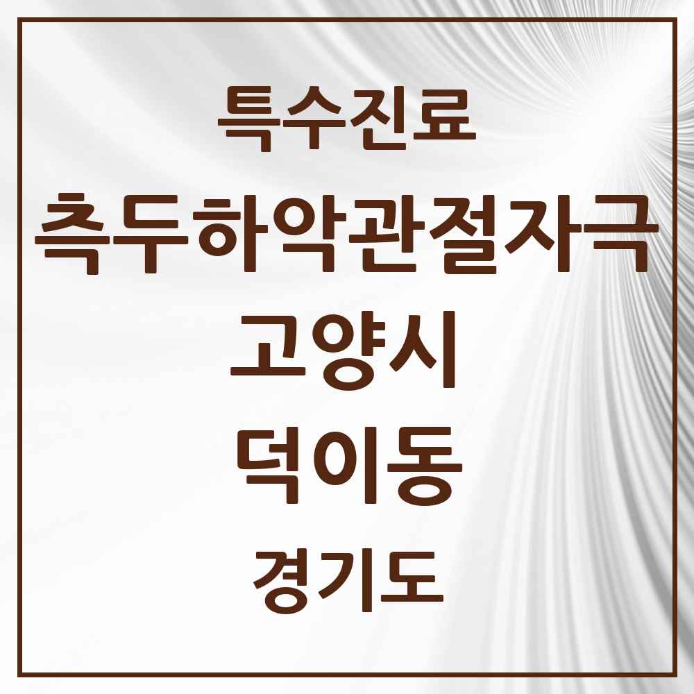 2025 경기도 고양시 덕이동 측두하악 관절자극요법 실시기관 의원·병원 목록 1곳