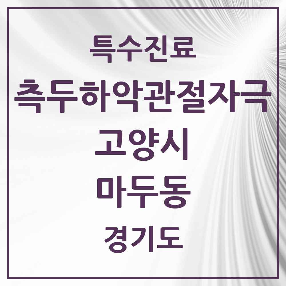 2025 경기도 고양시 마두동 측두하악 관절자극요법 실시기관 의원·병원 목록 10곳